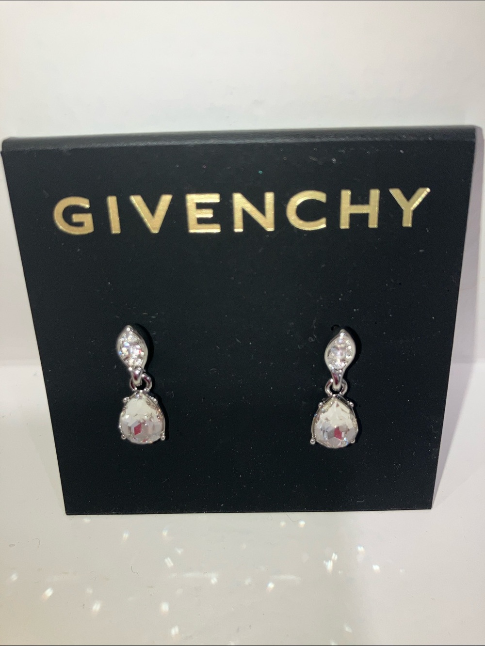 Givenchy Silver Clear Crystal Drop Earrings NWT